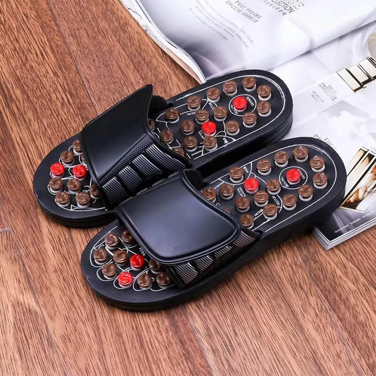 Magnetic Massage Slippers, Spring Acupressure Magnetic Therapy Sandals, Reflexology Acupressure Blood Activating Massage Slippers for Arch Pain Relief (Color : Eight rotated Charts, Size : 38-39)