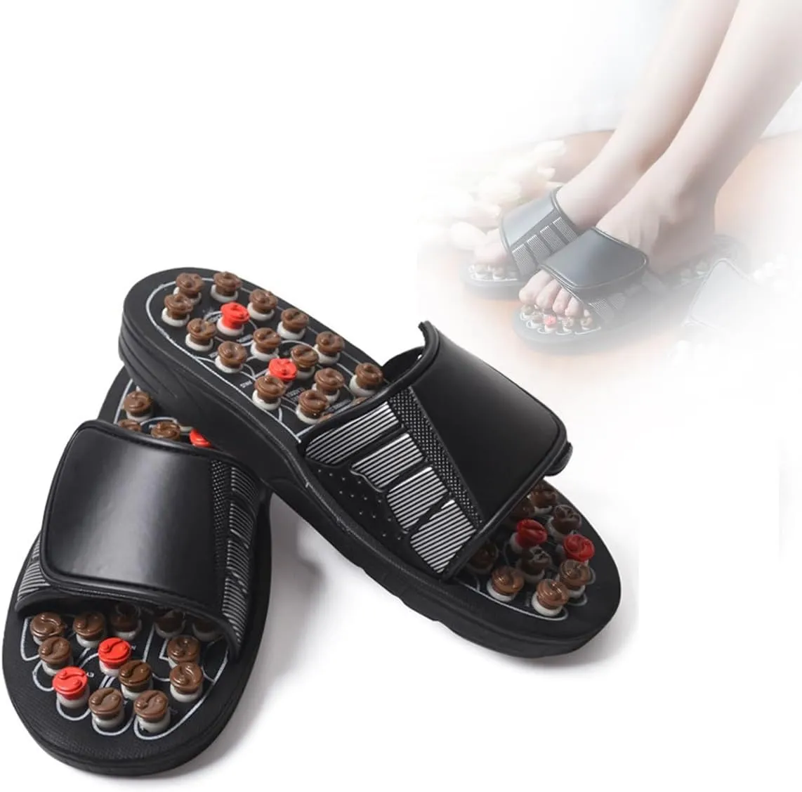 Magnetic Massage Slippers, Spring Acupressure Magnetic Therapy Sandals, Reflexology Acupressure Blood Activating Massage Slippers for Arch Pain Relief (Color : Eight rotated Charts, Size : 38-39)