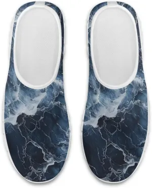 Marble Pattern Men's Slip-on Low Top Casual Loafers Comfortable Travel Walking Shoes Non Slip Sports Running Sneakers US Size（White Sole）