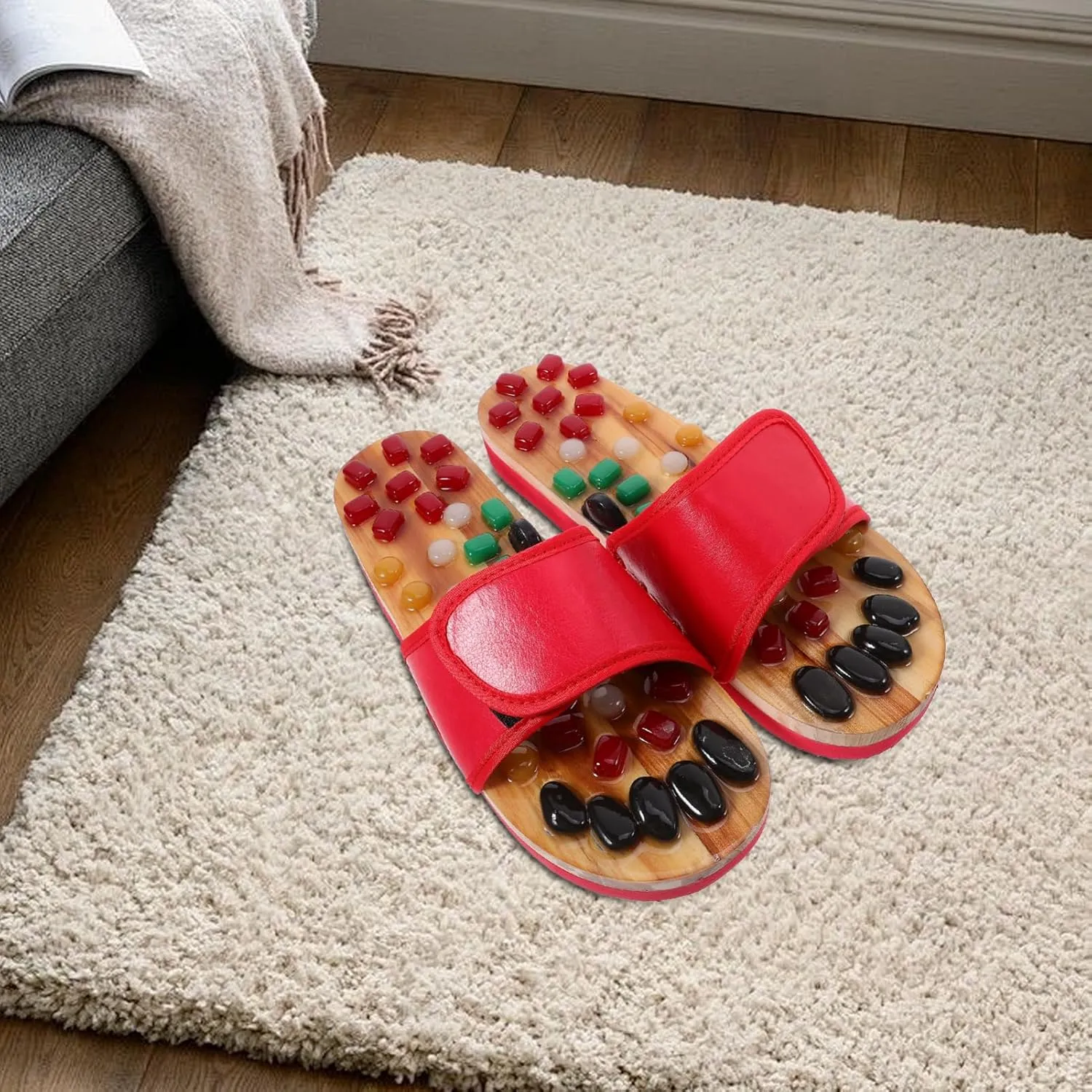 Massage for Foot Acupressure Massage Slippers Cobblestone Slippers Red Size 43-44 Health Care Shoes
