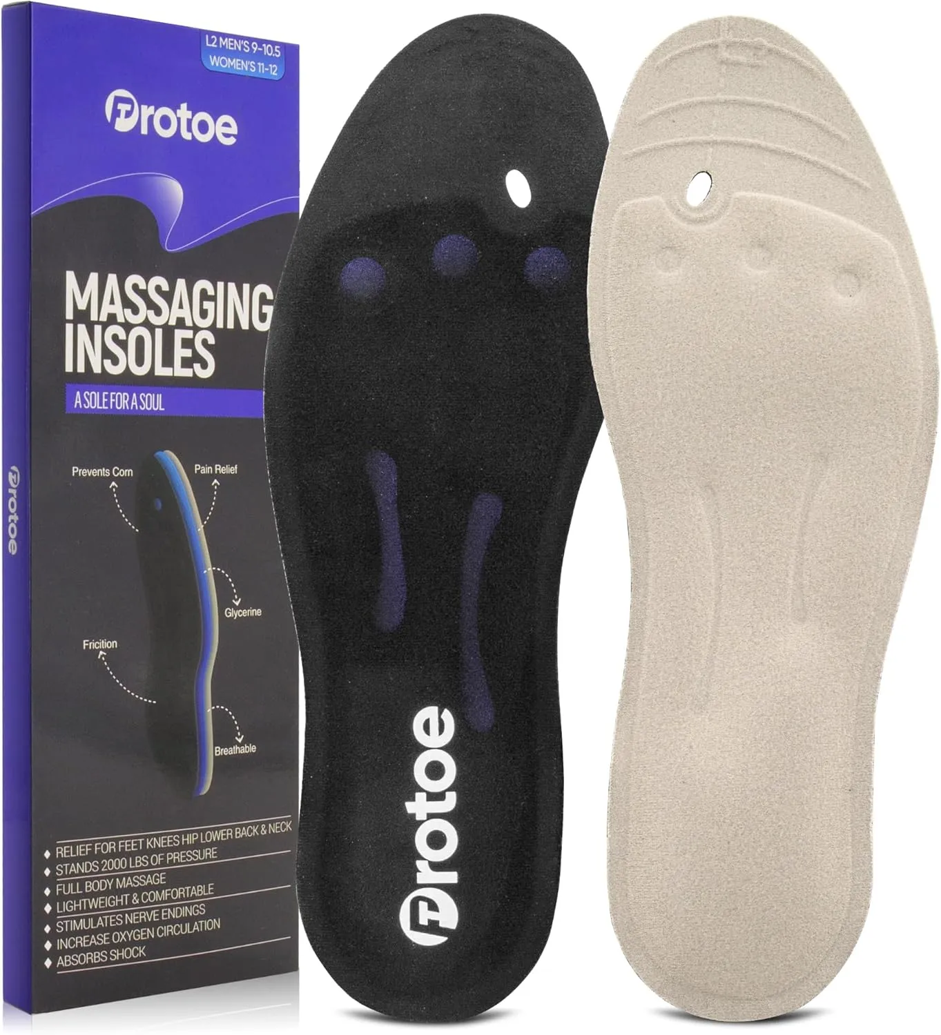 Massaging Insoles for Men and Women - Liquid Glycerin - Fits All Shoes - Adjustable for Sandals - Relief for Plantar Fasciitis, Heels Spurs, Arthritis & More (XX Men's 13-16)