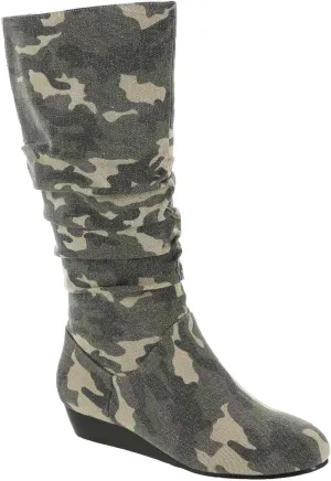 Masseys Women's Khloe Slouchy Mid Calf Wedge Boot