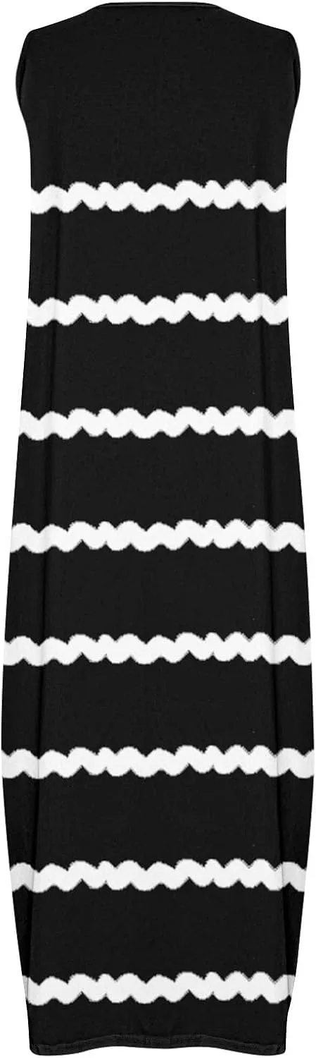 Maxi Dresses for Women Trendy 2024 Sleeveless Striped Print Beach Vacation Long Sundress Causal Party Prom Dress