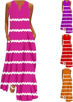 Maxi Dresses for Women Trendy 2024 Sleeveless Striped Print Beach Vacation Long Sundress Causal Party Prom Dress