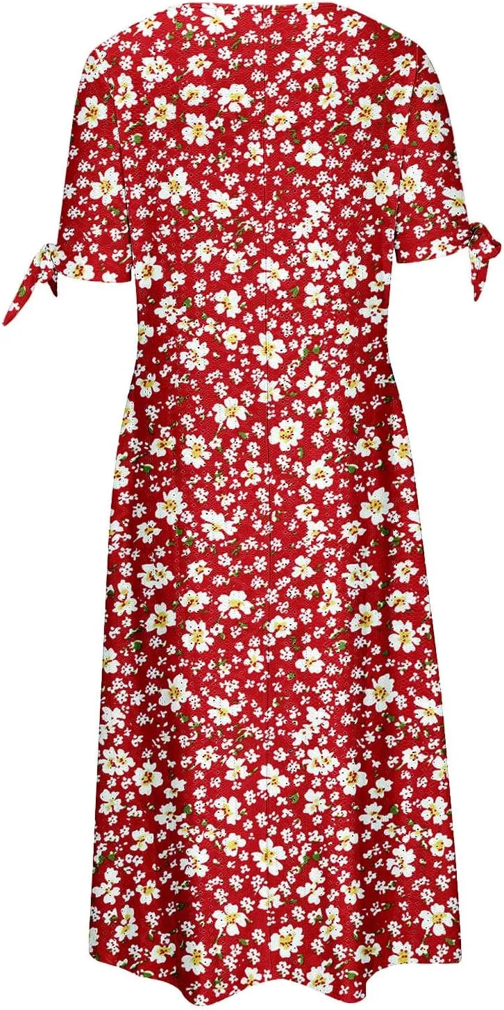 Maxi Long Dresses for Women 2025 Trendy Short Sleeve Eyelet Tshirt Dress Casual Summer Beach Vacation Sundress
