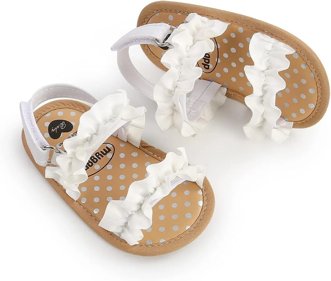Meckior Infant Baby Girls Boys Summer Sandals Open Toe Lace Princess Dress Wedding Flats Shoes Newborn Toddler Soft Non-slip Sole First Walker Crib Shoes