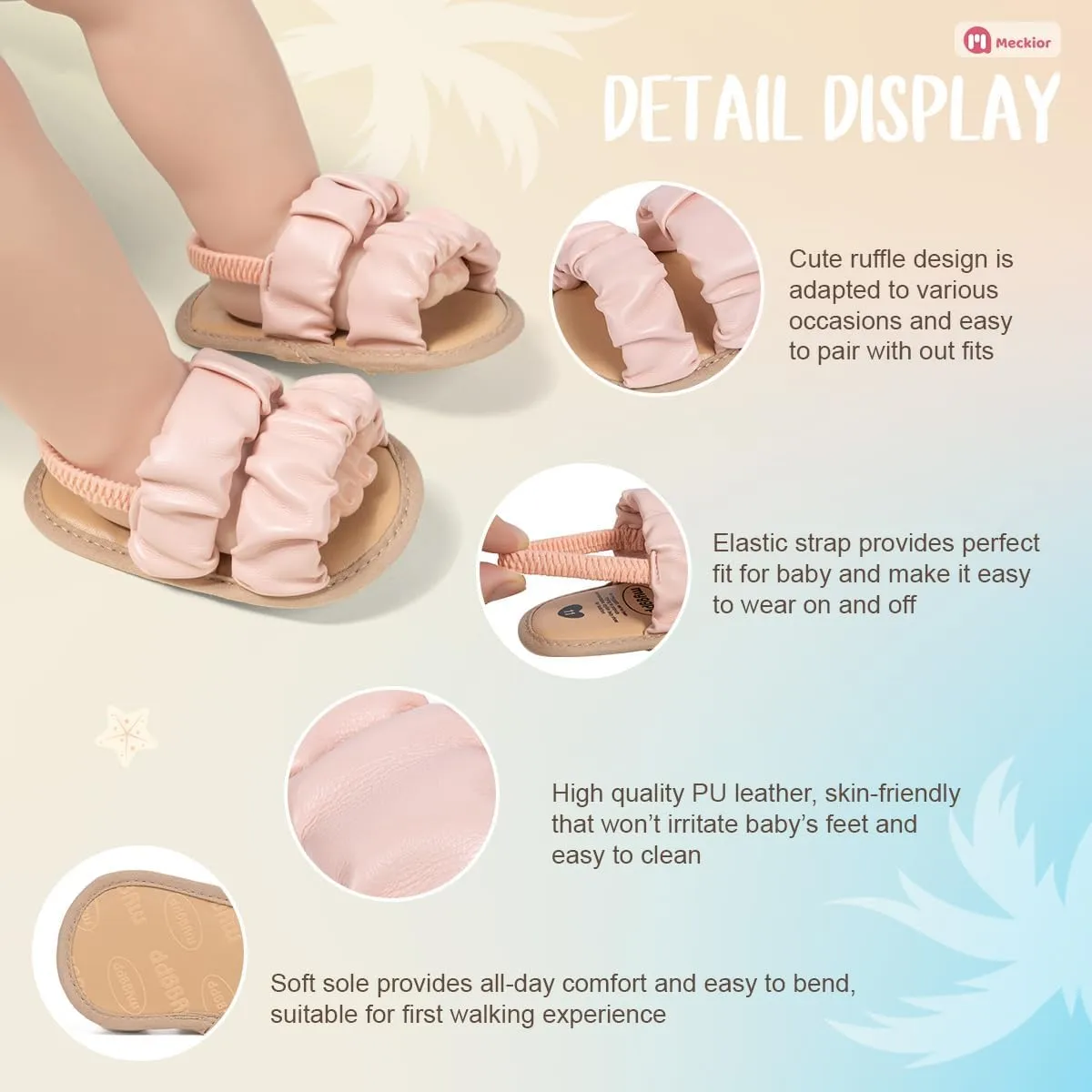 Meckior Infant Baby Girls Boys Summer Sandals Open Toe Lace Princess Dress Wedding Flats Shoes Newborn Toddler Soft Non-slip Sole First Walker Crib Shoes