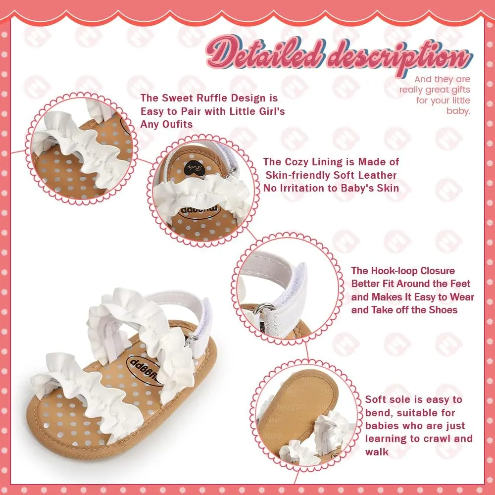 Meckior Infant Baby Girls Boys Summer Sandals Open Toe Lace Princess Dress Wedding Flats Shoes Newborn Toddler Soft Non-slip Sole First Walker Crib Shoes
