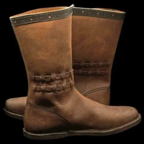 Medieval Renaissance Leather Boots, Brown Viking Style, Multi-Buckle Design, Men's