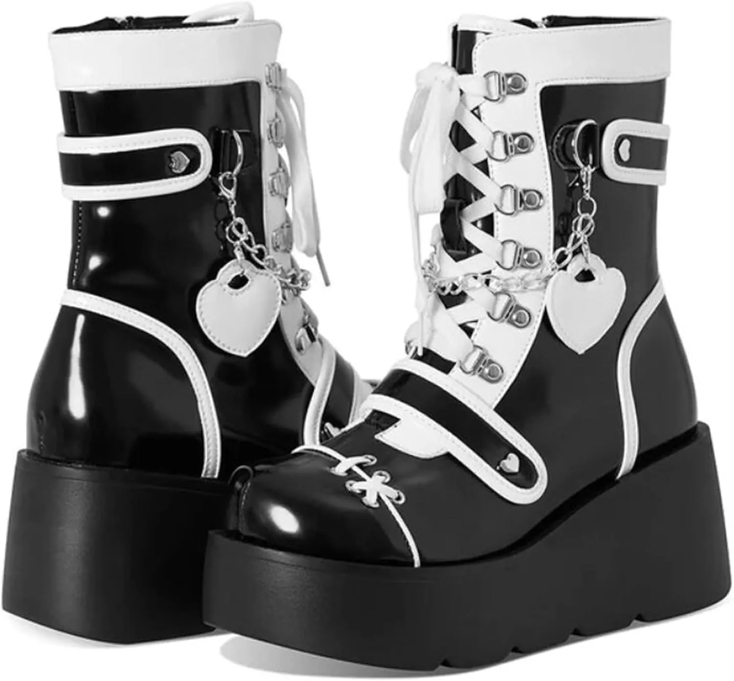 Meefit Women Goth Platform Boots Lolita Kawaii Shoes Wedge High Heel Lace Up Mid Calf Boots Vintage Ankle Boots