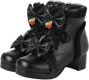 Meefit Women Platform Boots Lace Up Chunky Heel Ankle Boots with Bow Cosplay Winter Shoes