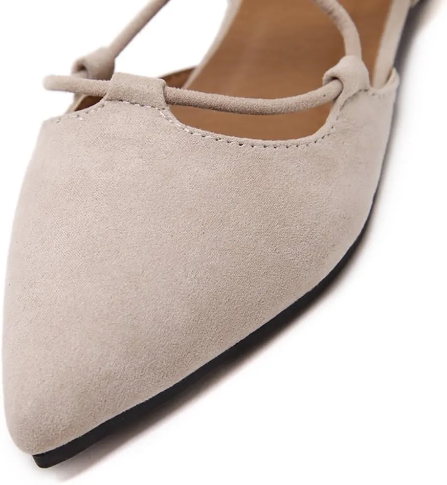 Meeshine Womens D'Orsay Pointy Toe Ankle Strap Wrap Ballet Flats Lace Up Flat Shoes