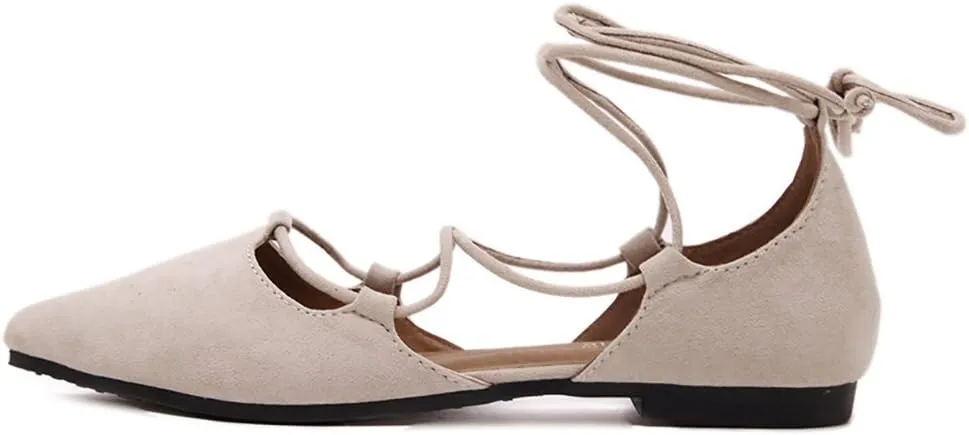 Meeshine Womens D'Orsay Pointy Toe Ankle Strap Wrap Ballet Flats Lace Up Flat Shoes