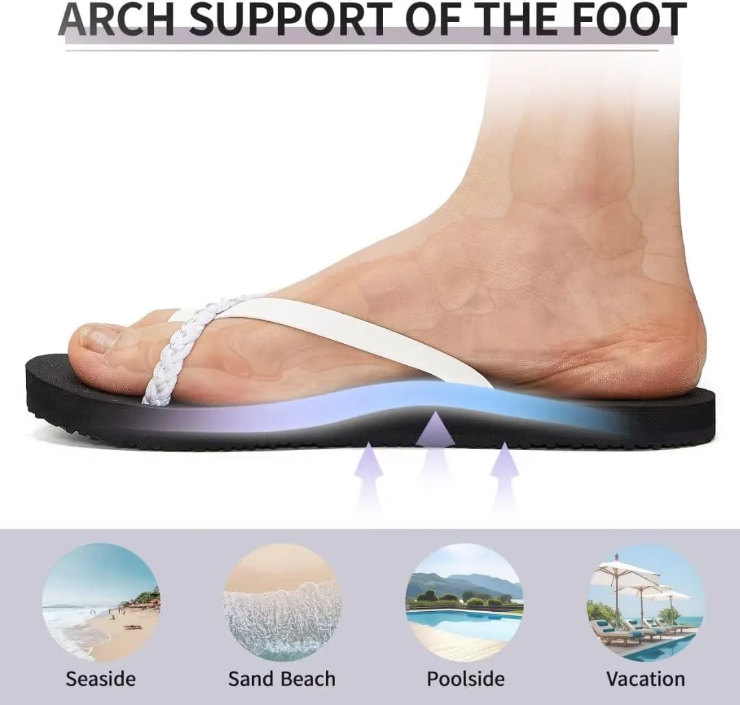 MEGNYA Women's Arch Support Flip Flops Sandals, Comfortable Summer Beach Slippers, Casual Walking Sandals