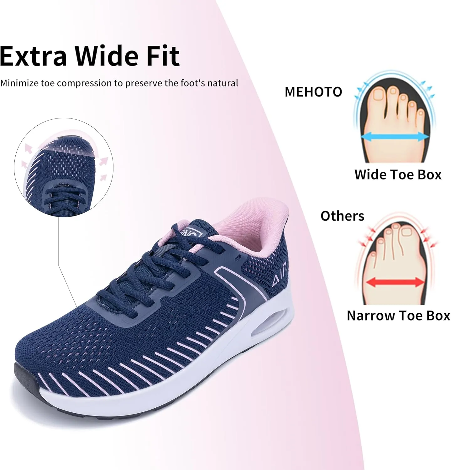MEHOTO Womens Wide Toe Box Shoes Air Walking Sneakers with Arch Support Slip On Fashion Tennis Shoes for Swelling Bunion Plantar Fasciitis US 6-11