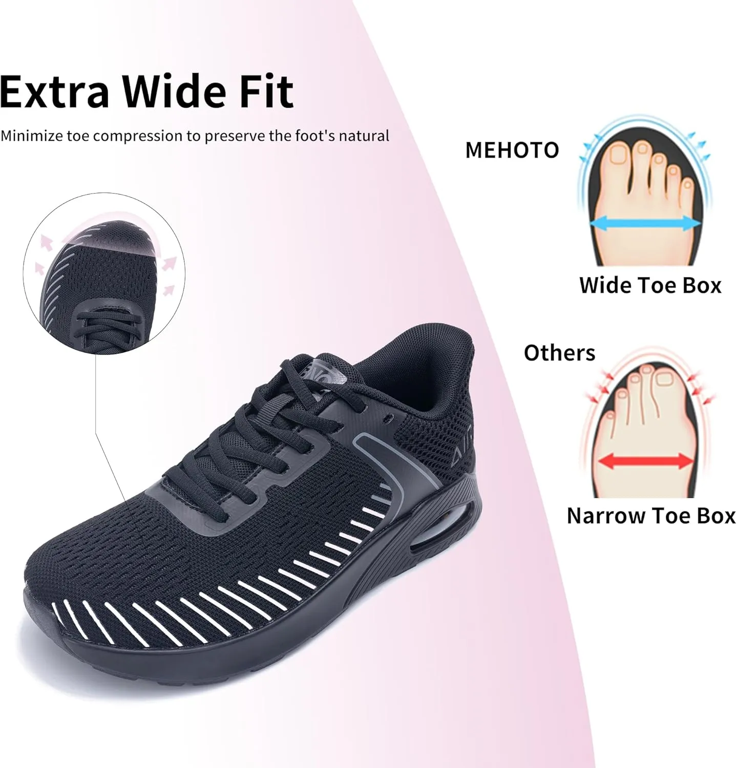MEHOTO Womens Wide Toe Box Shoes Air Walking Sneakers with Arch Support Slip On Fashion Tennis Shoes for Swelling Bunion Plantar Fasciitis US 6-11