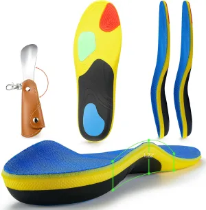Men Sport Insoles with High Arch Heavy Duty Support Plantar Fasciitis Relief Running Walking, 220 lbs Orthotics Insole Shoes Insert Pads and Shoe Horn fit Sneakers Boot for Standing All Day-2 Pairs M