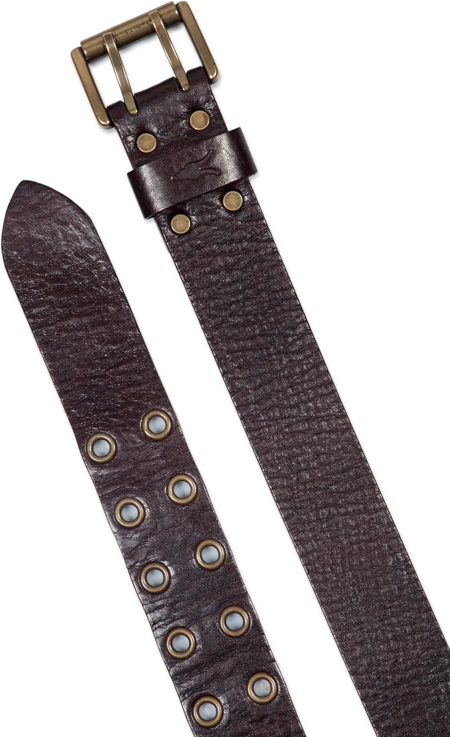 Men's 1.5 Inch Distressed Leather Eyelet Belt, Metal Buckle, Adjustable Sizing