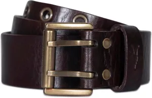 Men's 1.5 Inch Distressed Leather Eyelet Belt, Metal Buckle, Adjustable Sizing