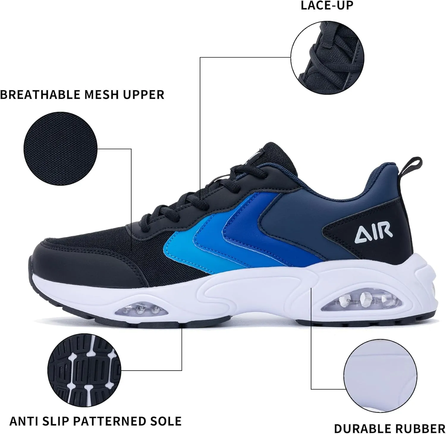 Mens Air Running Shoes Tennis Athletic Sneakers Lightweight Breathable Non Slip Walking Jogging Workout Gym Sports Footwear US 7-13