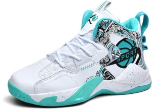 Men's Breathable Leather Lace Up Cushioning Basketball Shoes Fashion High-Top Non-Slip Sneakers Casual for Gym Sports Tennis Jogging Running Walking