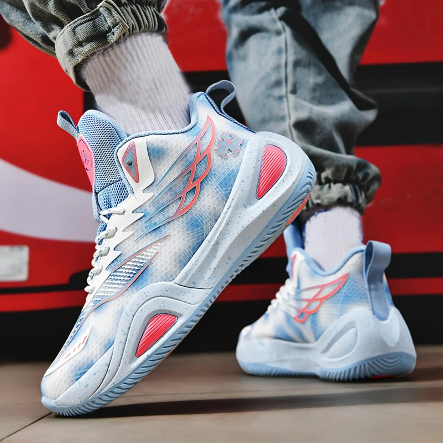 Mens Breathable Mesh High-Top Lace Up Basketball Shoes Fashion Non-Slip Cushioning Sneakers for Tennis Jogging Running Walking