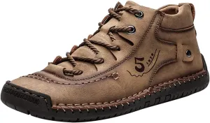 Mens Casual Oxford Shoes Flat Shoes Vintage Comfort Soft Leather Ankle Boots Lace-up Driving Shoes