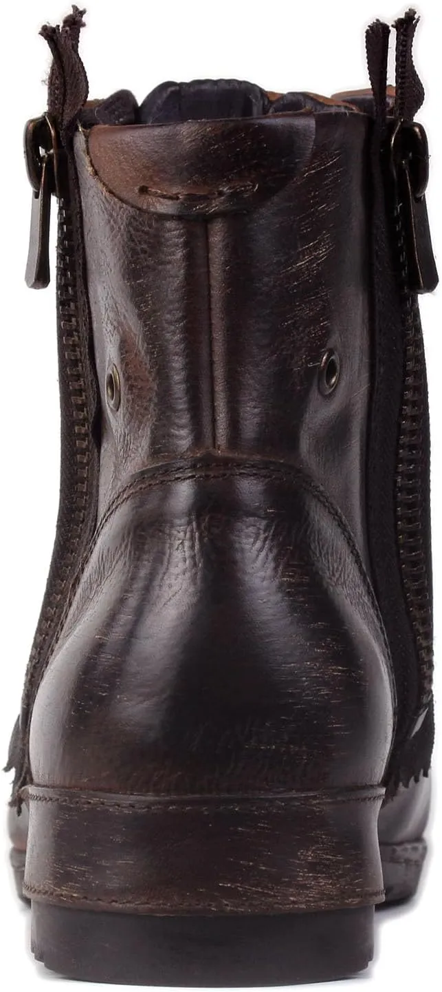 Mens Chukka Biker Cowboy Stylish Motorcycle Combat Hiking Fashion Casual Cowhide Leather Ankle Side Zipper Boots CD-5008-8-Retro-US-R