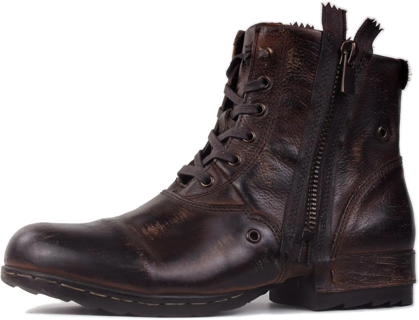 Mens Chukka Biker Cowboy Stylish Motorcycle Combat Hiking Fashion Casual Cowhide Leather Ankle Side Zipper Boots CD-5008-8-Retro-US-R