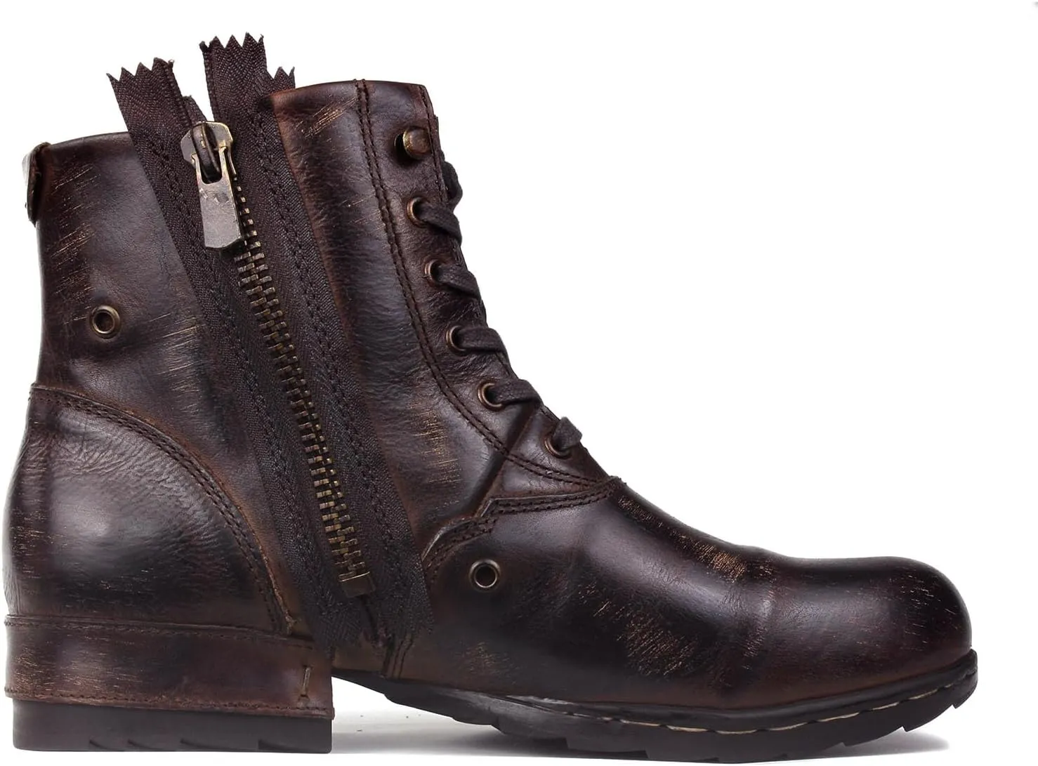 Mens Chukka Biker Cowboy Stylish Motorcycle Combat Hiking Fashion Casual Cowhide Leather Ankle Side Zipper Boots CD-5008-8-Retro-US-R