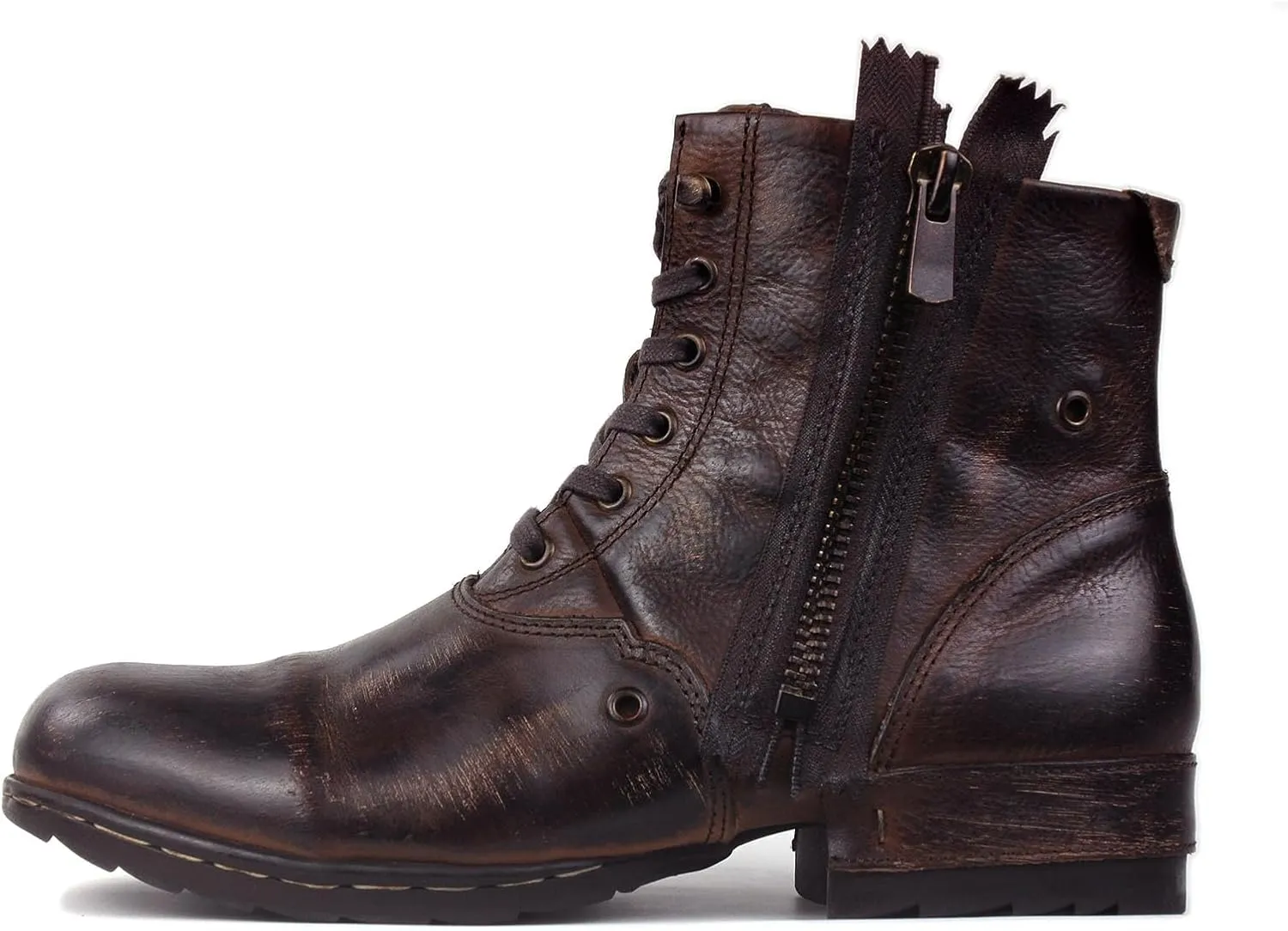 Mens Chukka Biker Cowboy Stylish Motorcycle Combat Hiking Fashion Casual Cowhide Leather Ankle Side Zipper Boots CD-5008-8-Retro-US-R