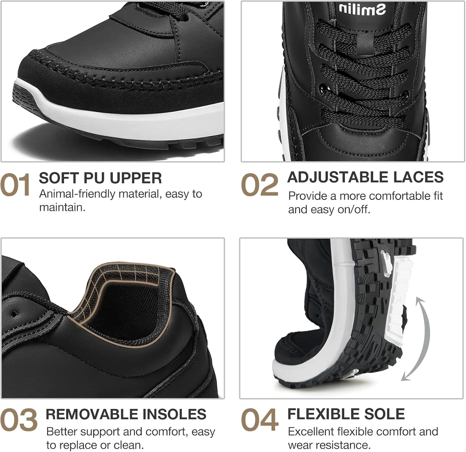 Men's Fashion Casual Sneakers Vegan Leather Lace Up Walking Shoes Non Slip Business Casual Sneaker for Men