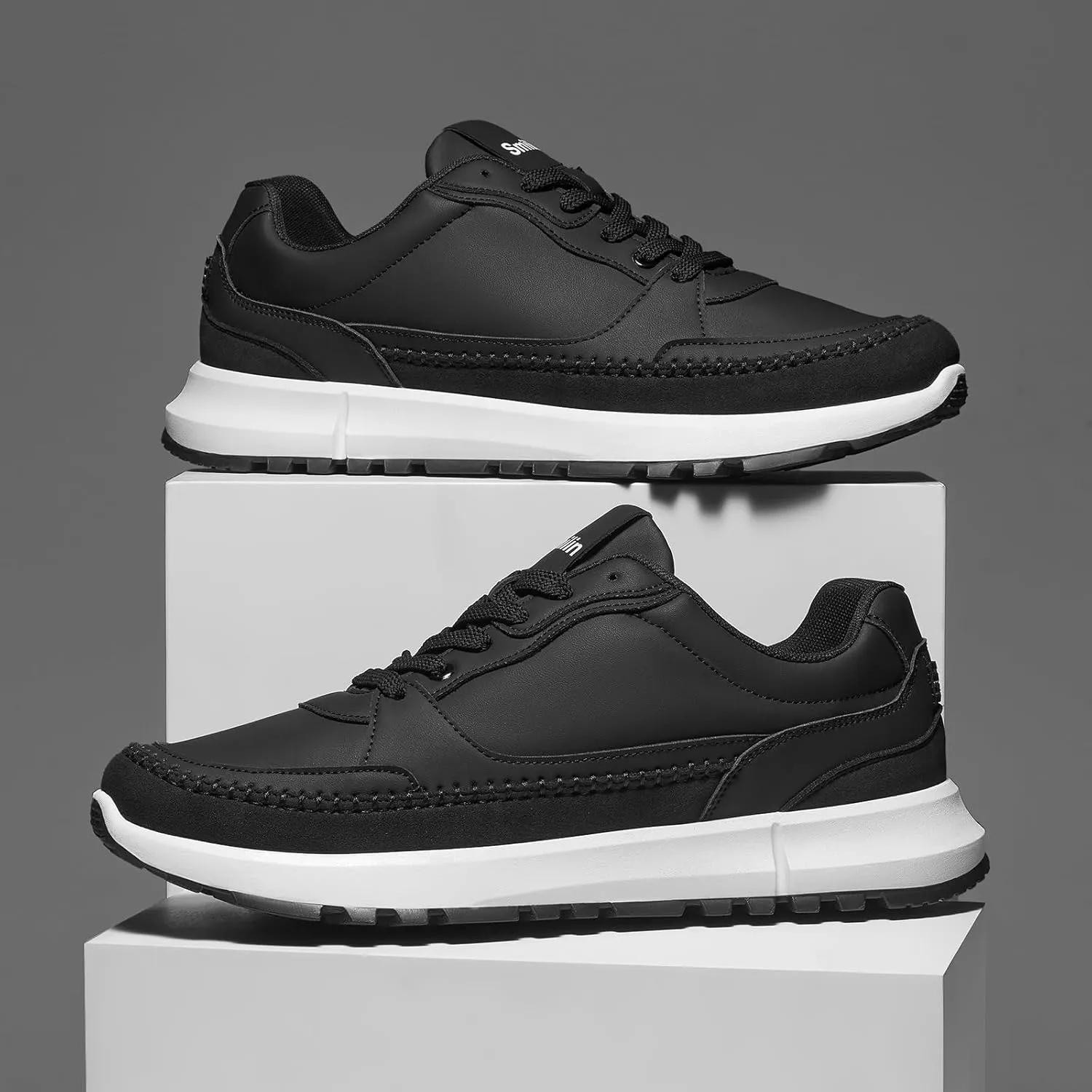 Men's Fashion Casual Sneakers Vegan Leather Lace Up Walking Shoes Non Slip Business Casual Sneaker for Men