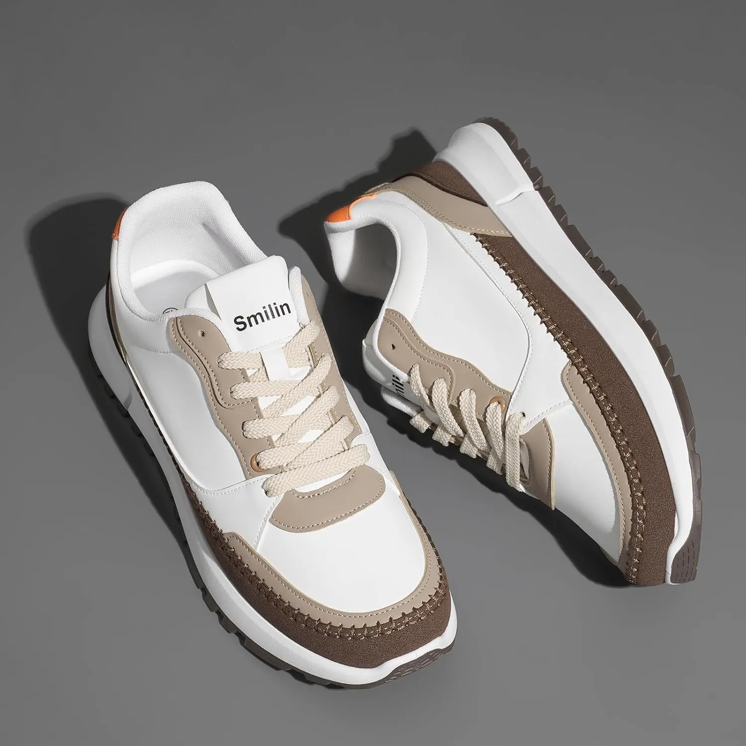 Men's Fashion Casual Sneakers Vegan Leather Lace Up Walking Shoes Non Slip Business Casual Sneaker for Men