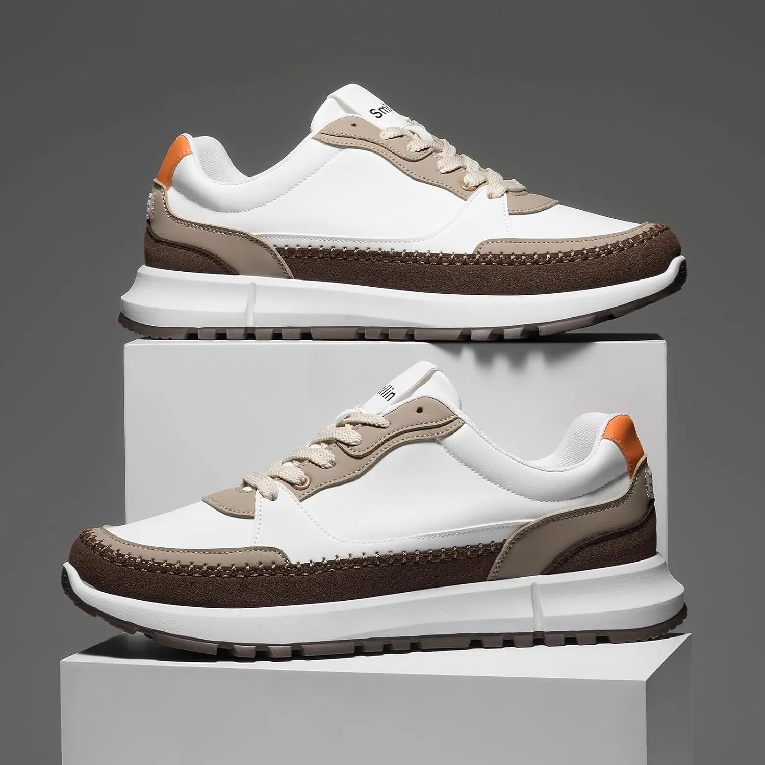 Men's Fashion Casual Sneakers Vegan Leather Lace Up Walking Shoes Non Slip Business Casual Sneaker for Men