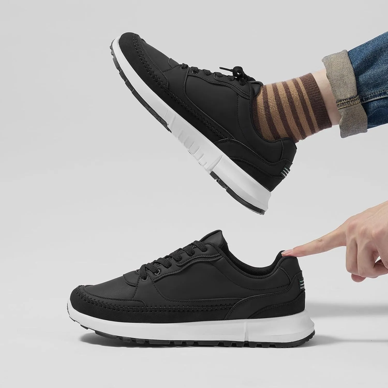 Men's Fashion Casual Sneakers Vegan Leather Lace Up Walking Shoes Non Slip Business Casual Sneaker for Men