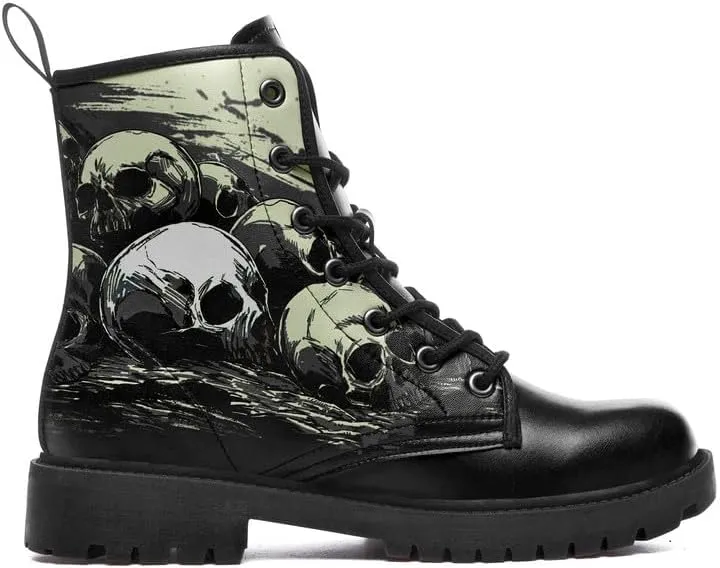 Men's Gothic Skull Combat Boots Punk Rock Fashion Lace Up Ankle Booties for Women Lightweight Leather Winter Shoes