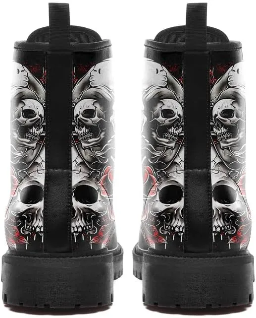 Men's Gothic Skull Combat Boots Punk Rock Fashion Lace Up Ankle Booties for Women Lightweight Leather Winter Shoes