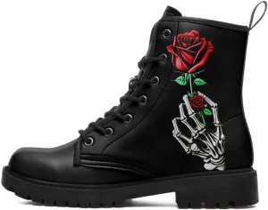 Men's Gothic Skull Combat Boots Punk Rock Fashion Lace Up Ankle Booties for Women Lightweight Leather Winter Shoes