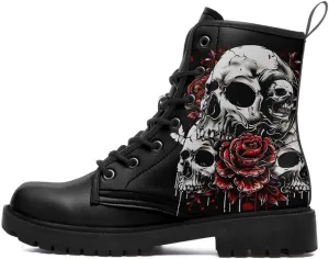 Men's Gothic Skull Combat Boots Punk Rock Fashion Lace Up Ankle Booties for Women Lightweight Leather Winter Shoes