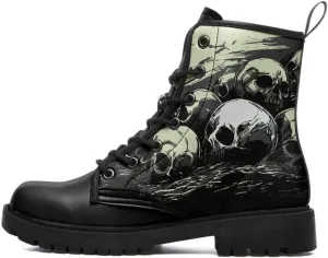 Men's Gothic Skull Combat Boots Punk Rock Fashion Lace Up Ankle Booties for Women Lightweight Leather Winter Shoes