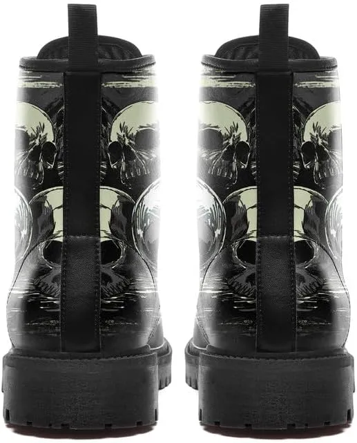 Men's Gothic Skull Combat Boots Punk Rock Fashion Lace Up Ankle Booties for Women Lightweight Leather Winter Shoes