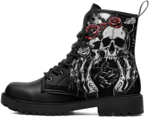 Men's Gothic Skull Combat Boots Punk Rock Fashion Lace Up Ankle Booties for Women Lightweight Leather Winter Shoes