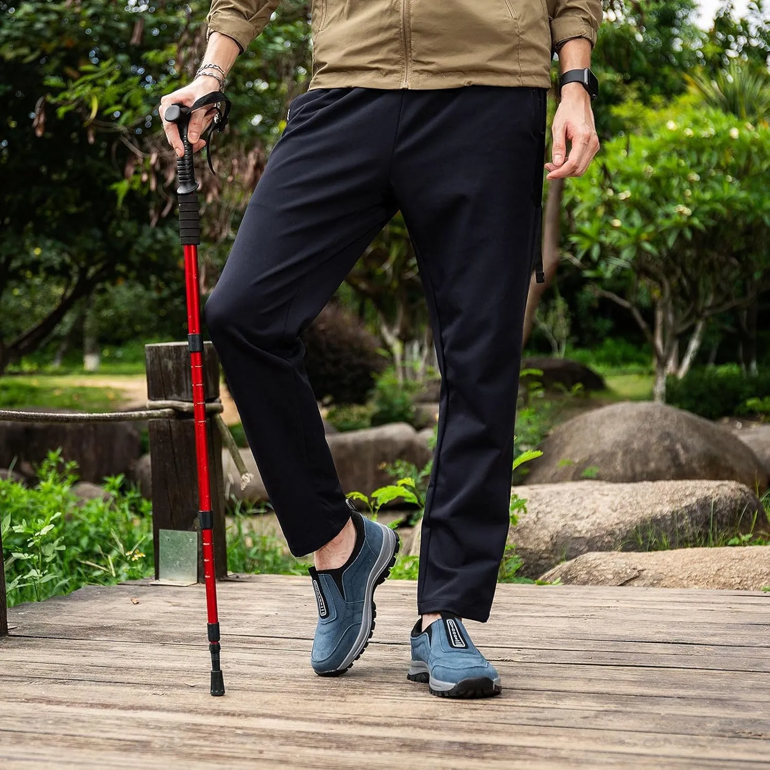 Men's Hands Free Slip in Loafers Walking Shoes for Men Slip on Leather Casual Comfortable Breathable Hiking Working All-Terrain Ankle Boots Trekking