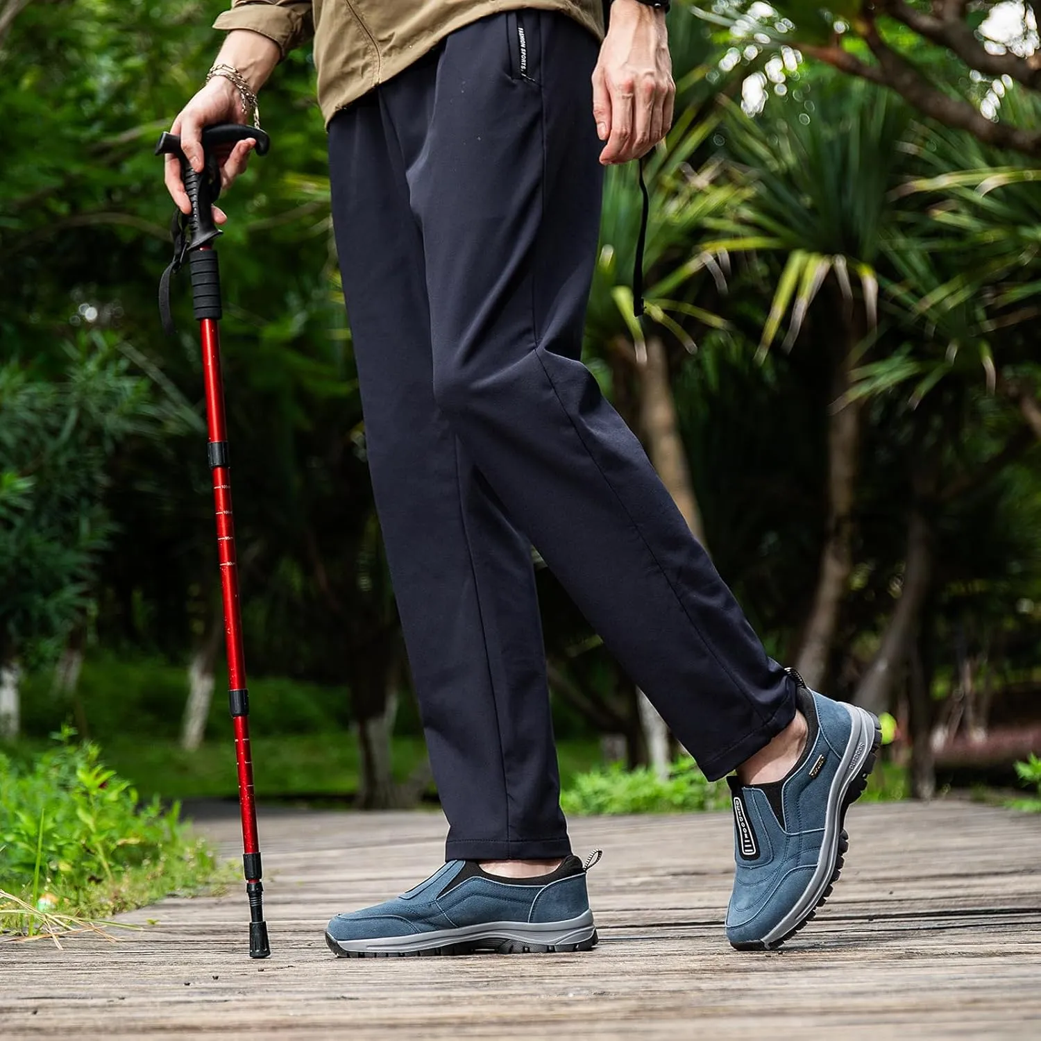Men's Hands Free Slip in Loafers Walking Shoes for Men Slip on Leather Casual Comfortable Breathable Hiking Working All-Terrain Ankle Boots Trekking