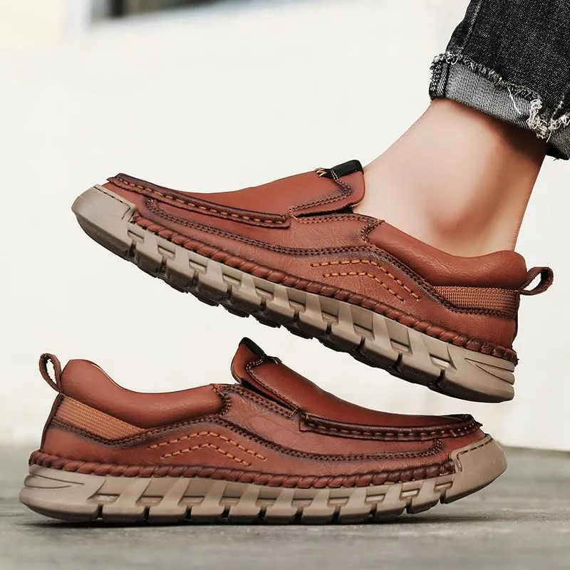 Men’s Hands Free Slip in Loafers Walking Slip on Leather Shoes Casual Hiking Outdoor Comfortable Breathable Anti-Slip