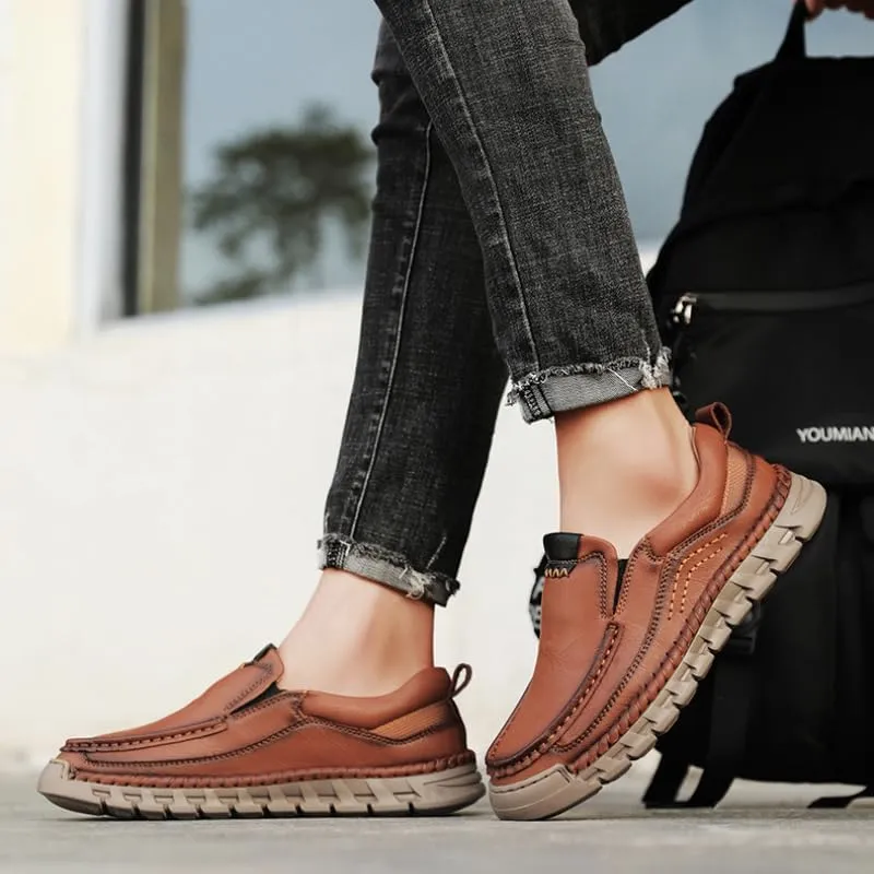 Men’s Hands Free Slip in Loafers Walking Slip on Leather Shoes Casual Hiking Outdoor Comfortable Breathable Anti-Slip