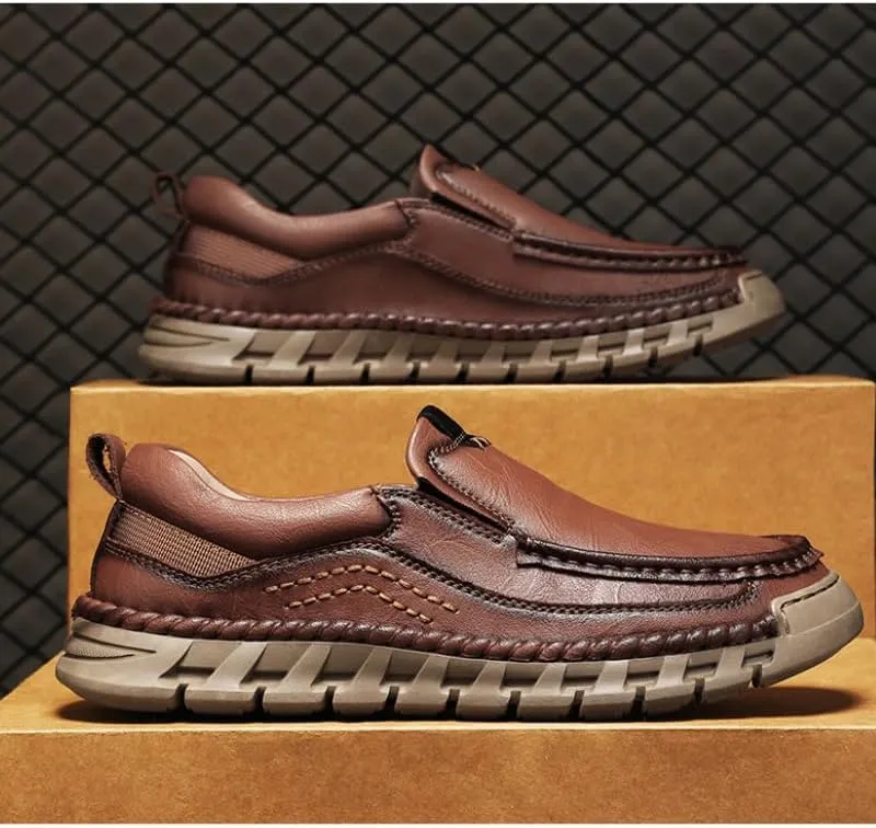 Men’s Hands Free Slip in Loafers Walking Slip on Leather Shoes Casual Hiking Outdoor Comfortable Breathable Anti-Slip