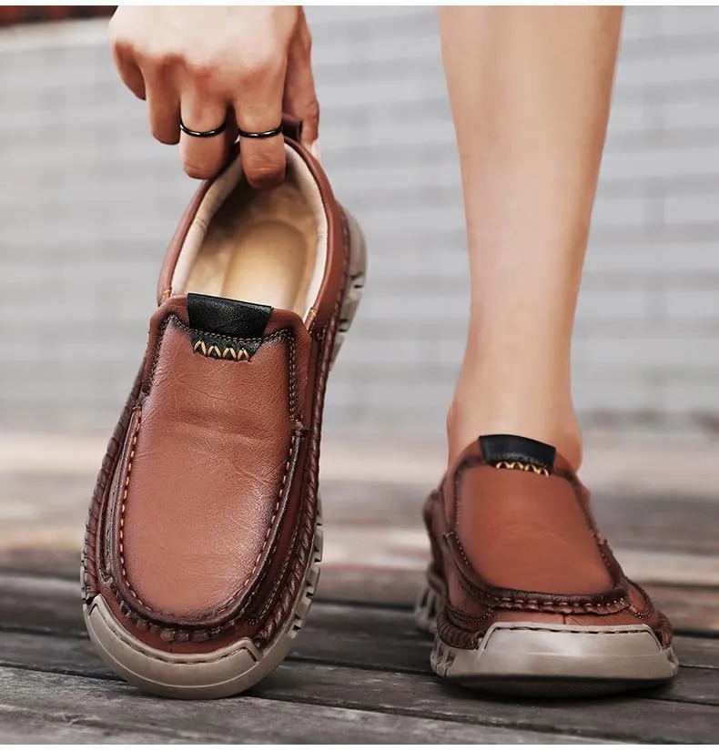 Men’s Hands Free Slip in Loafers Walking Slip on Leather Shoes Casual Hiking Outdoor Comfortable Breathable Anti-Slip