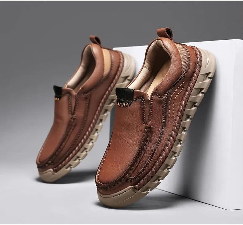 Men’s Hands Free Slip in Loafers Walking Slip on Leather Shoes Casual Hiking Outdoor Comfortable Breathable Anti-Slip